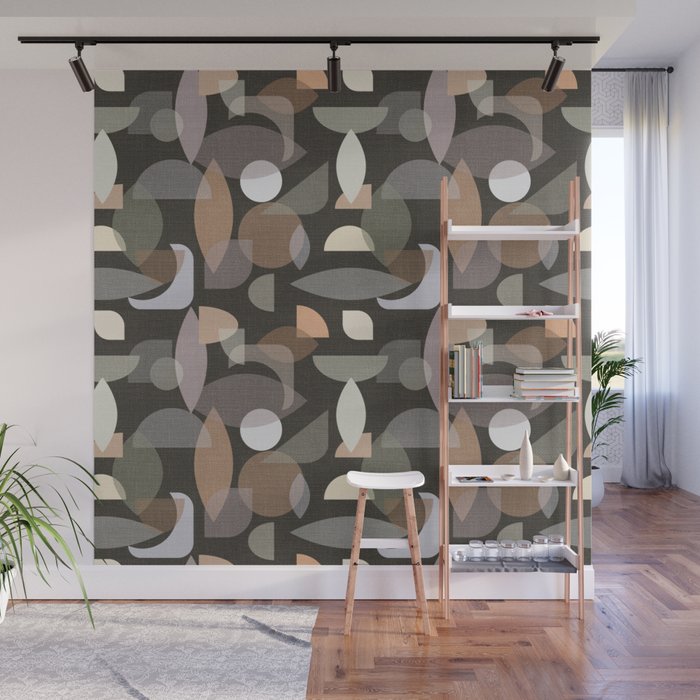 Modern Abstract Geometric Neutral Dark Earthy Tones with Natural Fabric Texture Wall Mural Gallery Image 1