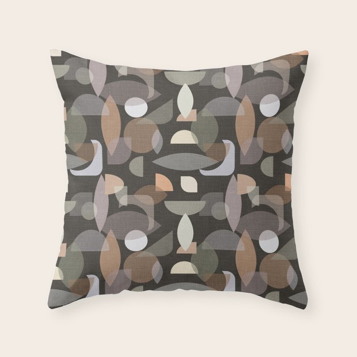 Modern Abstract Geometric Neutral Dark Earthy Tones with Natural Fabric Texture Throw Pillow Gallery Image 6
