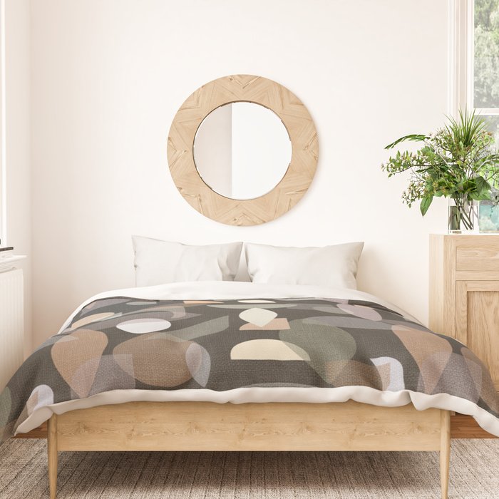 Modern Abstract Geometric Neutral Dark Earthy Tones with Natural Fabric Texture Duvet Cover Gallery Image 3