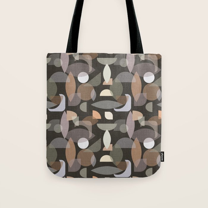 Modern Abstract Geometric Neutral Dark Earthy Tones with Natural Fabric Texture Tote Bag Gallery Image 1