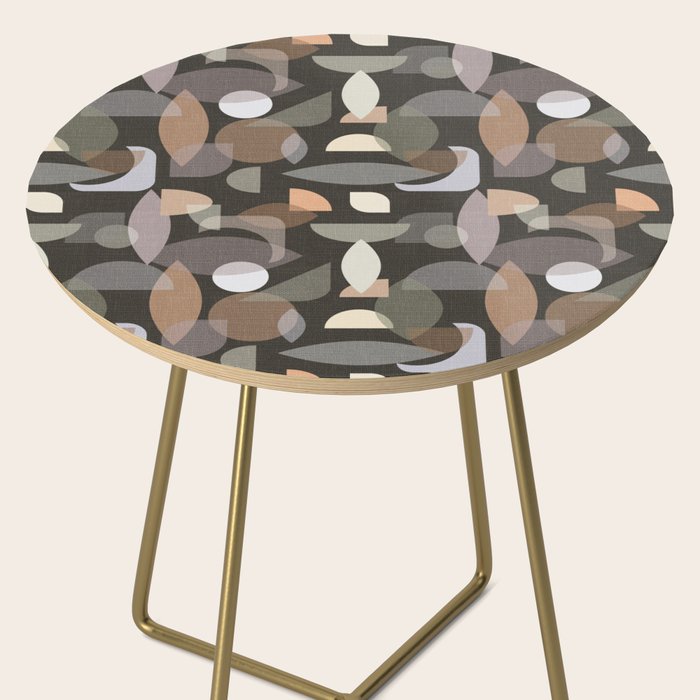 Modern Abstract Geometric Neutral Dark Earthy Tones with Natural Fabric Texture Side Table Gallery Image 2