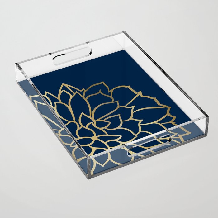 Gold and Navy Flower Acrylic Tray Gallery Image 1
