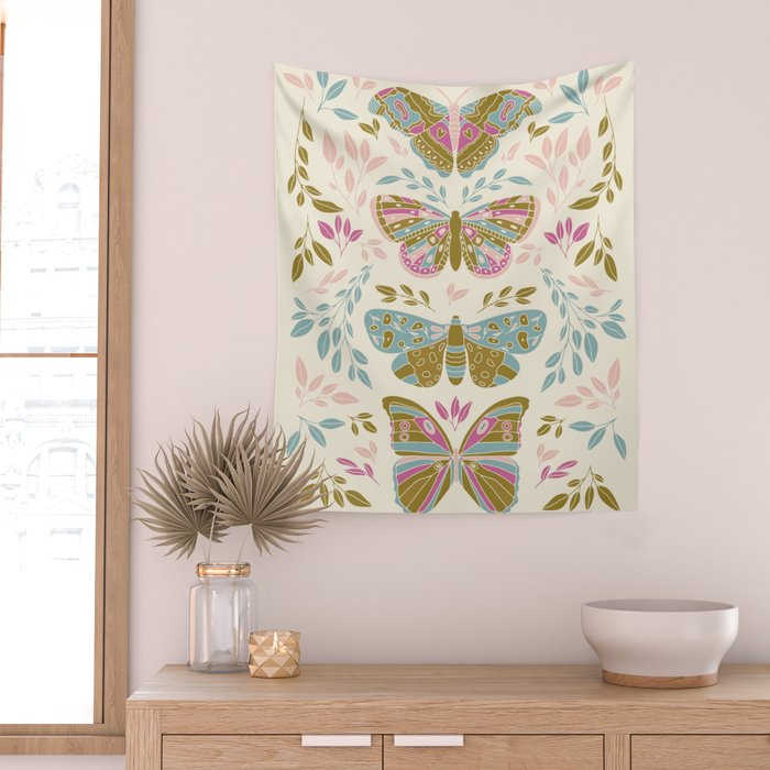Vintage Butterflies  Wall Tapestry Gallery Image 2