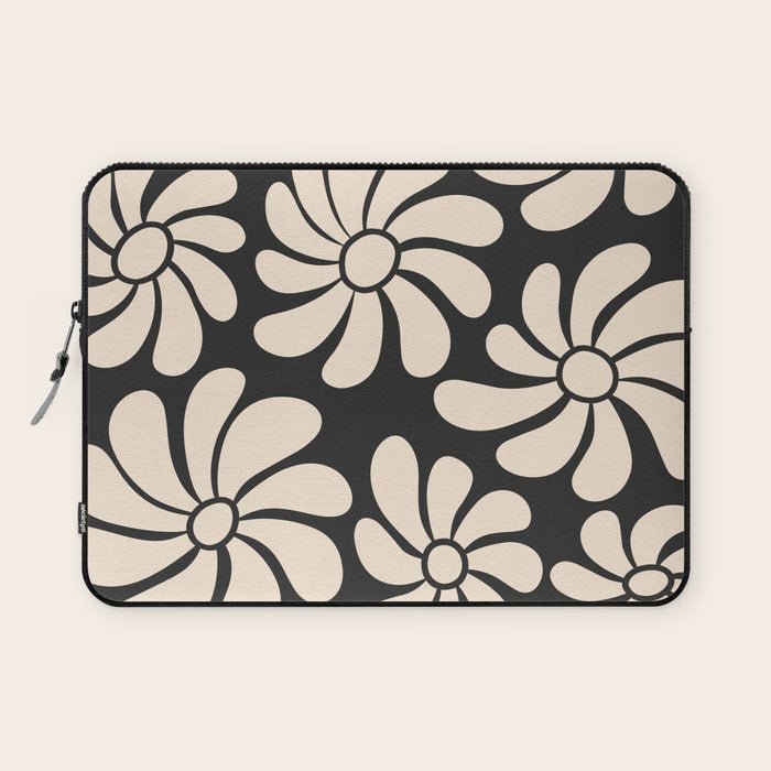 Black and White Retro Super Bloom - 70's vibe  Laptop Sleeve Gallery Image 1