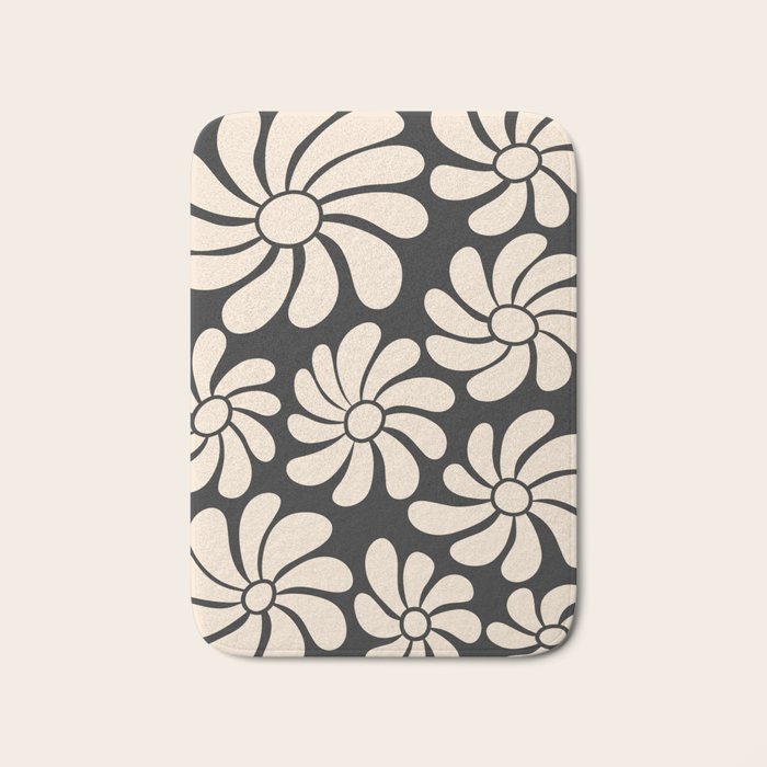 Black and White Retro Super Bloom - 70's vibe  Bath Mat Gallery Image 1
