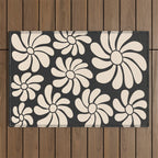 Black and White Retro Super Bloom - 70's vibe  Outdoor Rug Gallery Image 1