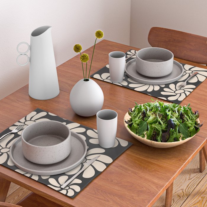 Black and White Retro Super Bloom - 70's vibe  Placemat Gallery Image 2