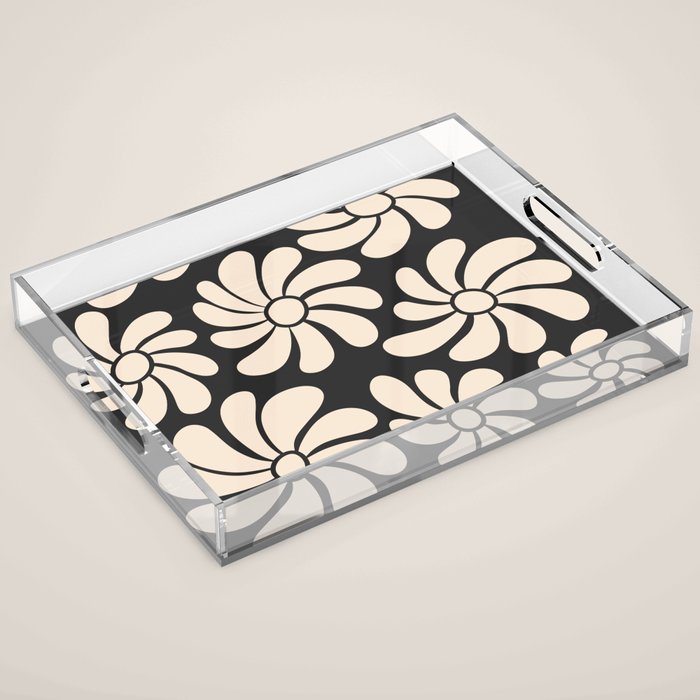 Black and White Retro Super Bloom - 70's vibe  Acrylic Tray Gallery Image 1