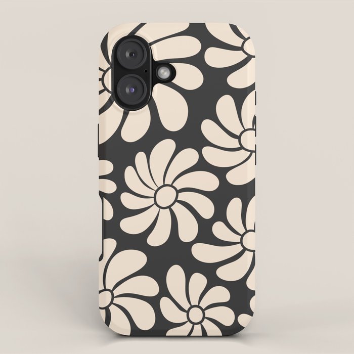 Black and White Retro Super Bloom - 70's vibe  iPhone Case Gallery Image 1