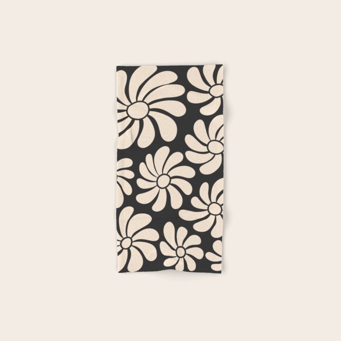 Black and White Retro Super Bloom - 70's vibe  Bath Towel Gallery Image 1