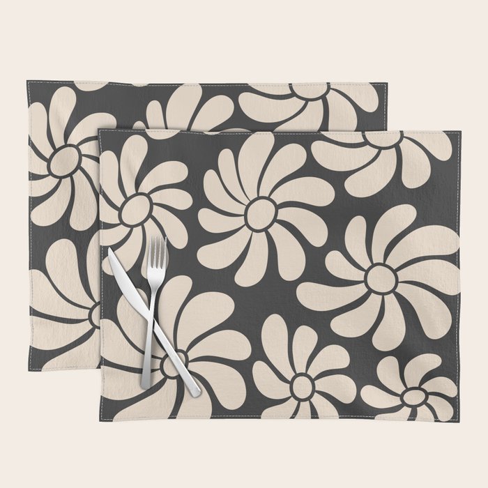 Black and White Retro Super Bloom - 70's vibe  Placemat Gallery Image 1
