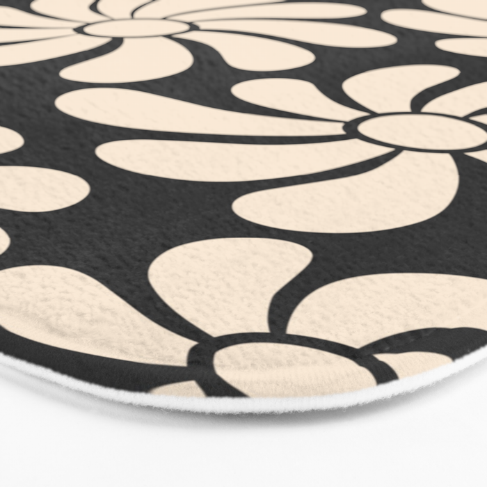 Black and White Retro Super Bloom - 70's vibe  Bath Mat Gallery Image 3