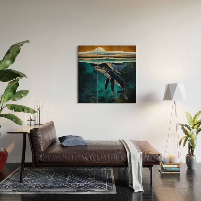 Moonlit Whales Wood Wall Art Gallery Image 2
