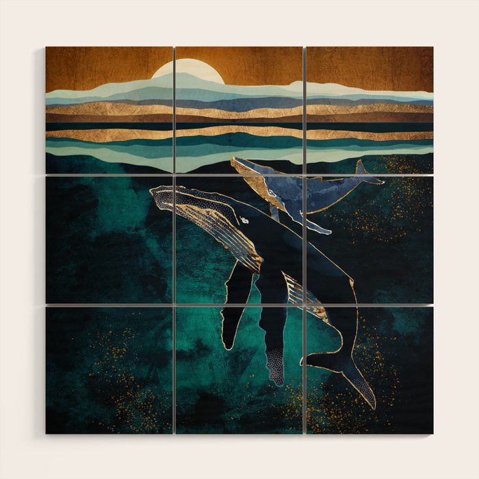 Moonlit Whales Wood Wall Art Gallery Image 1