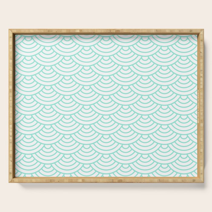 Seafoam Blue Japanese wave pattern Serving Tray Gallery Image 1