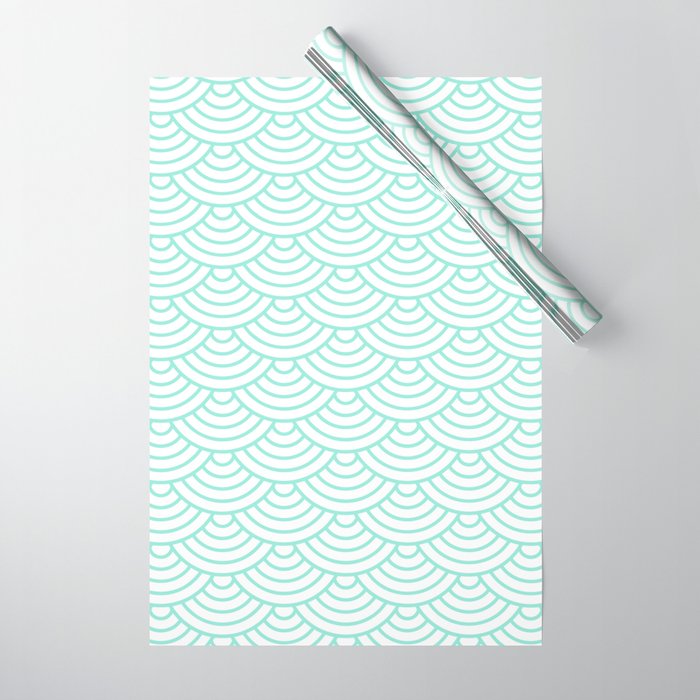 Seafoam Blue Japanese wave pattern Wrapping Paper Gallery Image 1