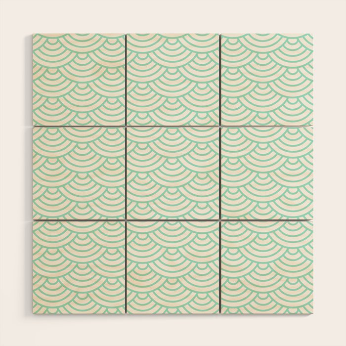 Seafoam Blue Japanese wave pattern Wood Wall Art Gallery Image 1