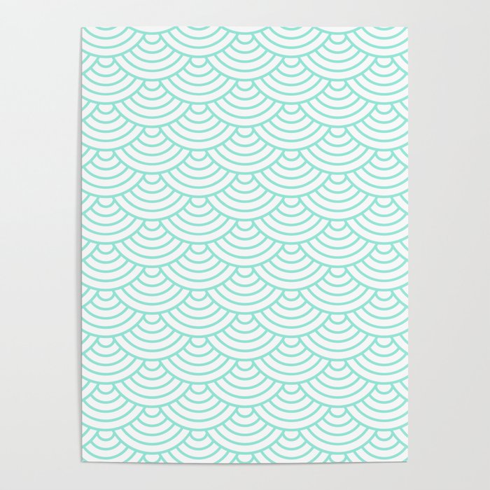 Seafoam Blue Japanese wave pattern Poster Gallery Image 1