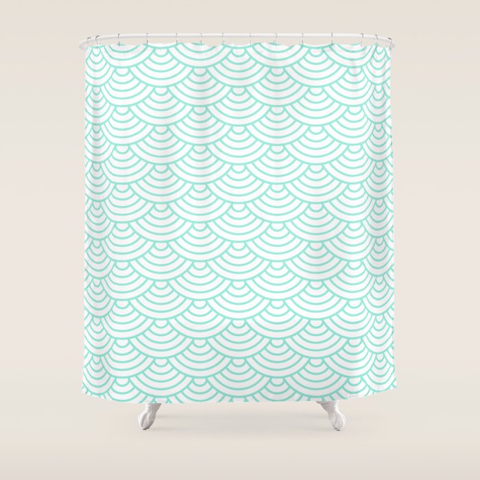 Seafoam Blue Japanese wave pattern Shower Curtain Gallery Image 1
