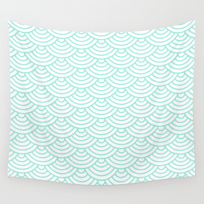 Seafoam Blue Japanese wave pattern Wall Tapestry Gallery Image 1