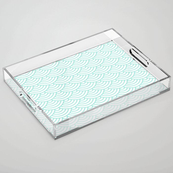 Seafoam Blue Japanese wave pattern Acrylic Tray Gallery Image 1