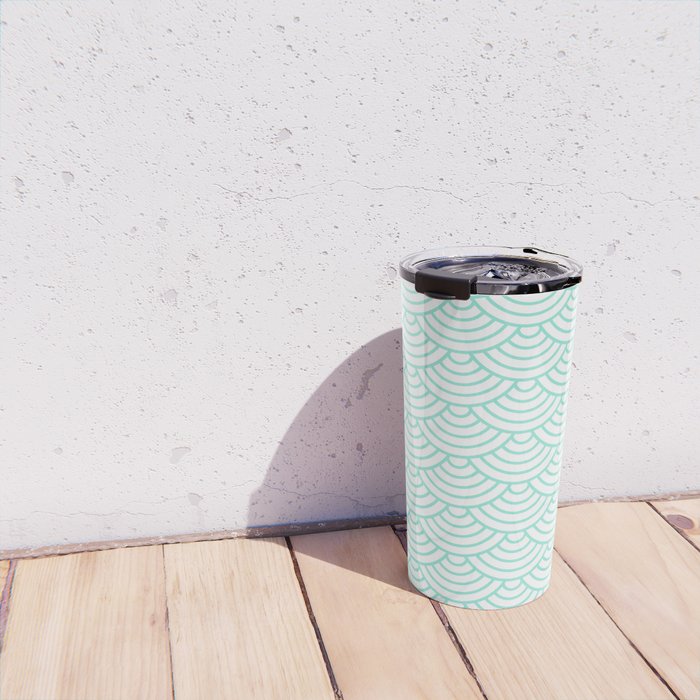 Seafoam Blue Japanese wave pattern Travel Mug Gallery Image 4