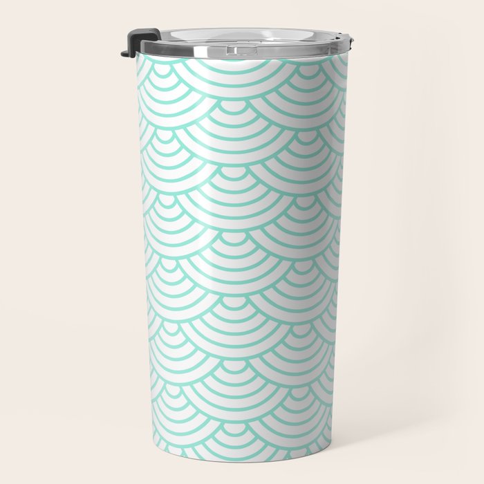Seafoam Blue Japanese wave pattern Travel Mug Gallery Image 3