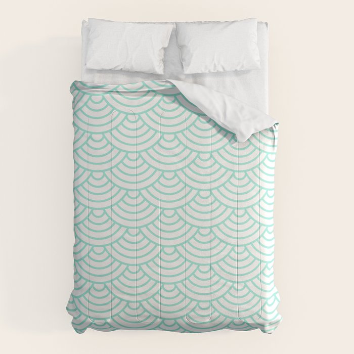 Seafoam Blue Japanese wave pattern Comforter Gallery Image 6