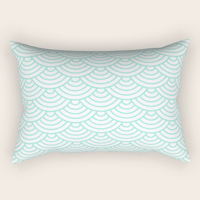 Seafoam Blue Japanese wave pattern Rectangular Pillow Gallery Image 2