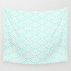 Seafoam Blue Japanese wave pattern Wall Tapestry Gallery Image 4