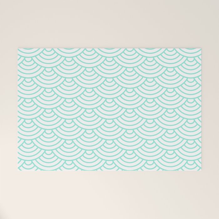Seafoam Blue Japanese wave pattern Welcome Mat Gallery Image 1