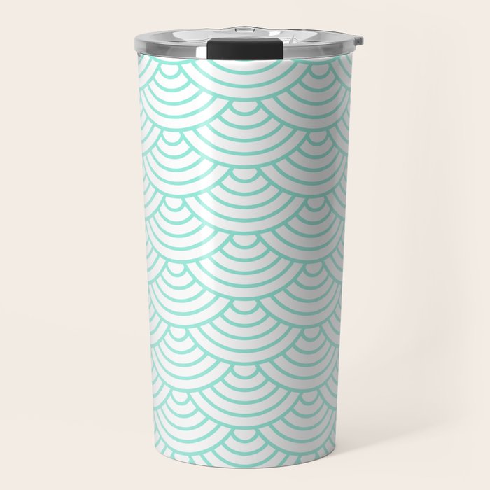 Seafoam Blue Japanese wave pattern Travel Mug Gallery Image 1