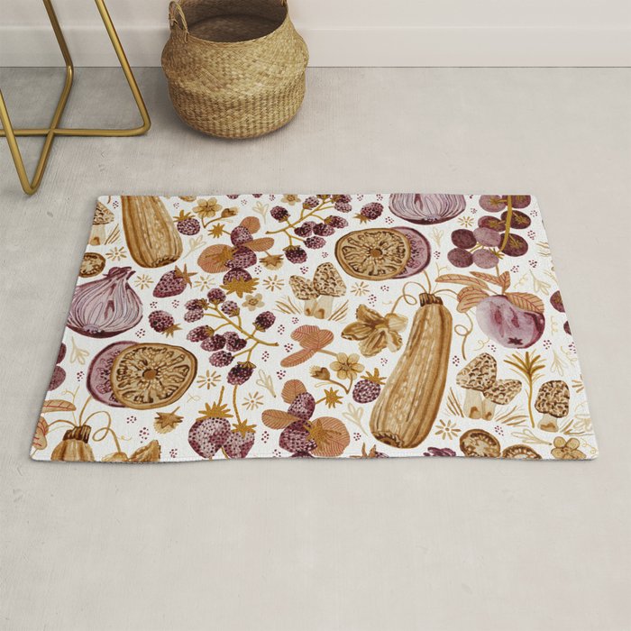 Garden Vegetables & Fresh Fruit in Ochre & Burgundy Rug Gallery Image 1