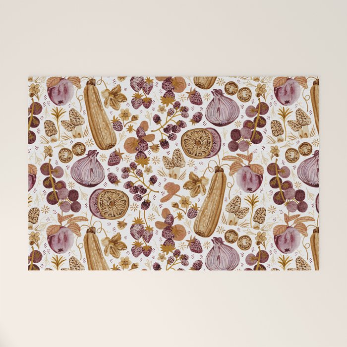 Garden Vegetables & Fresh Fruit in Ochre & Burgundy Welcome Mat Gallery Image 1