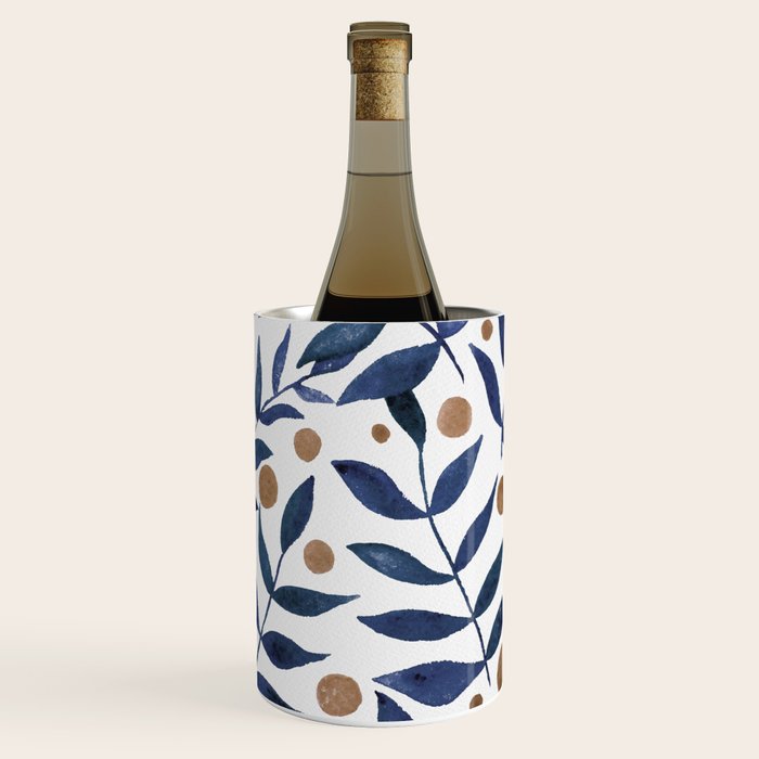 Watercolor berries and branches - indigo and beige Wine Chiller Gallery Image 1