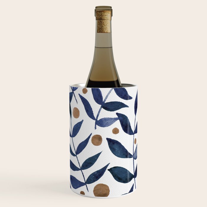 Watercolor berries and branches - indigo and beige Wine Chiller Gallery Image 3