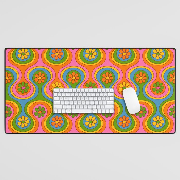 Groovy 60s Midcentury Modern Flower Pattern Desk Mat Gallery Image 1