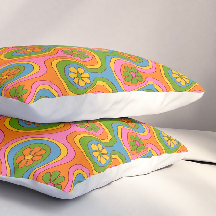 Groovy 60s Midcentury Modern Flower Pattern Pillow Sham Gallery Image 3