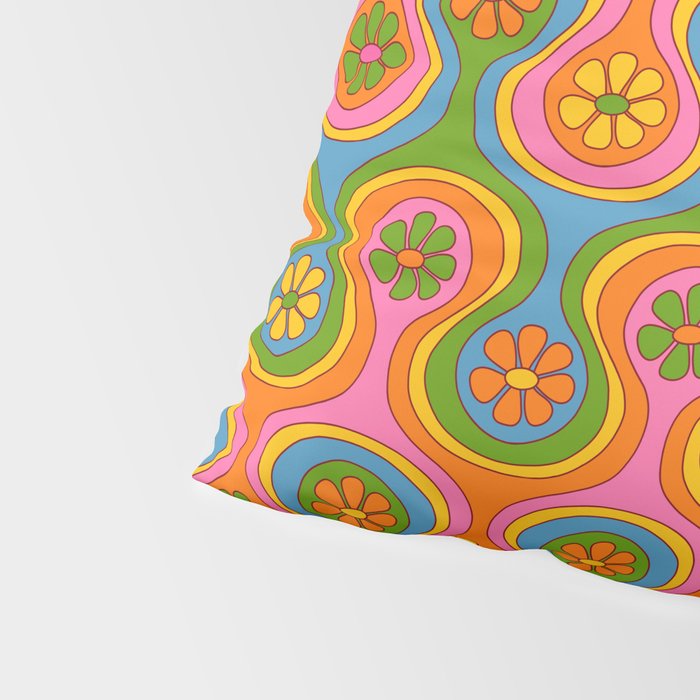 Groovy 60s Midcentury Modern Flower Pattern Pillow Sham Gallery Image 4