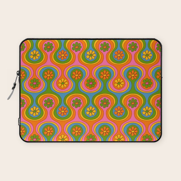 Groovy 60s Midcentury Modern Flower Pattern Laptop Sleeve Gallery Image 1
