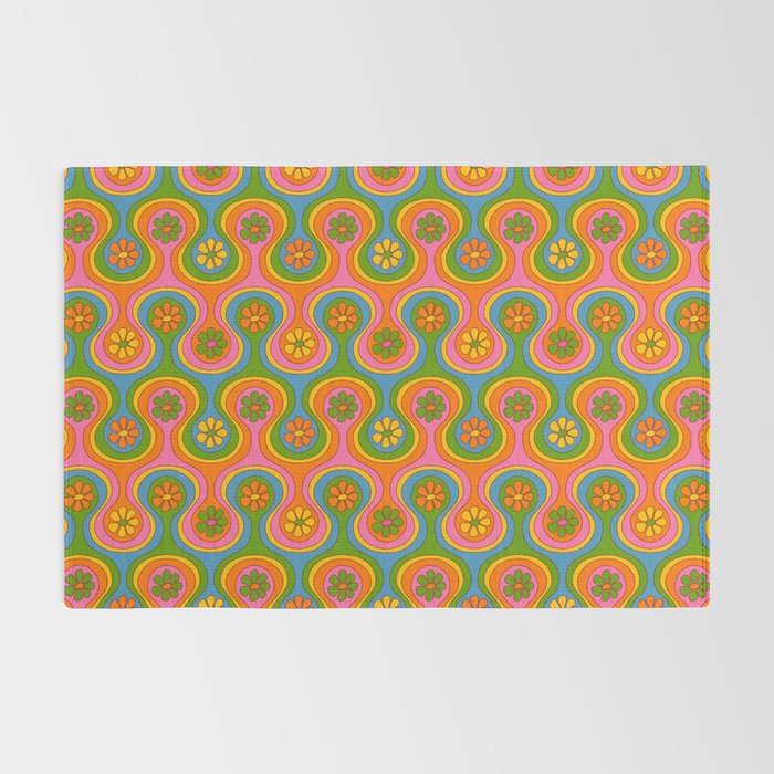 Groovy 60s Midcentury Modern Flower Pattern Rug Gallery Image 2