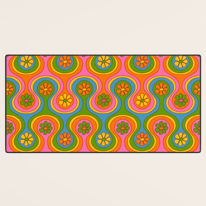 Groovy 60s Midcentury Modern Flower Pattern Desk Mat Gallery Image 3