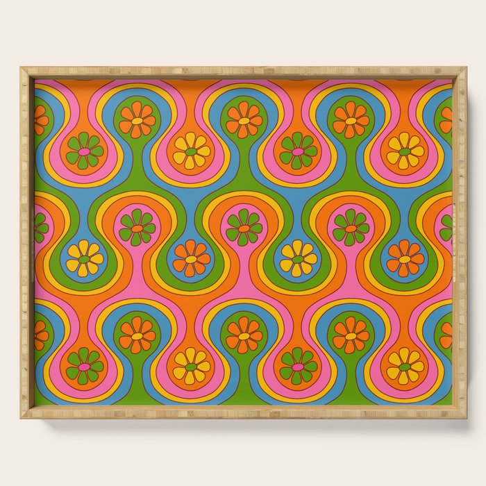 Groovy 60s Midcentury Modern Flower Pattern Serving Tray Gallery Image 1