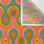 Groovy 60s Midcentury Modern Flower Pattern Wall Tapestry Gallery Image 3