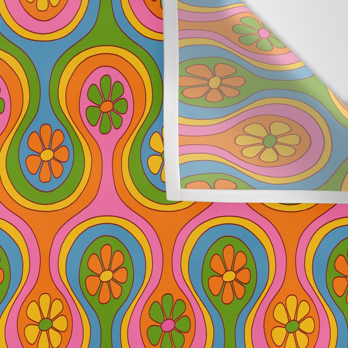 Groovy 60s Midcentury Modern Flower Pattern Wall Tapestry Gallery Image 3