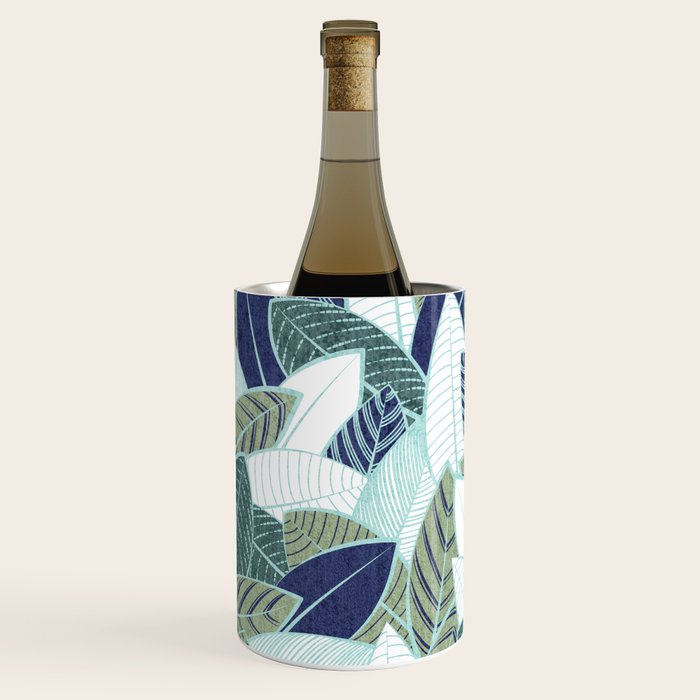 Leaf wall // navy blue pine and sage green leaves mint lines Wine Chiller Gallery Image 2