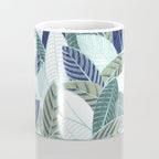 Leaf wall // navy blue pine and sage green leaves mint lines Coffee Mug Gallery Image 4