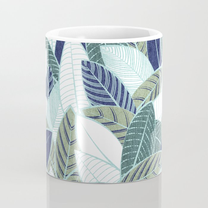 Leaf wall // navy blue pine and sage green leaves mint lines Coffee Mug Gallery Image 4