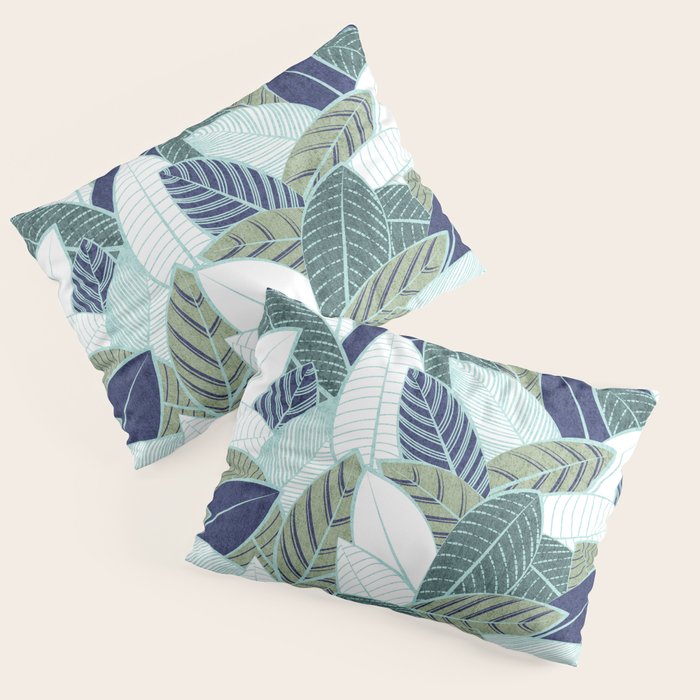 Leaf wall // navy blue pine and sage green leaves mint lines Pillow Sham Gallery Image 3