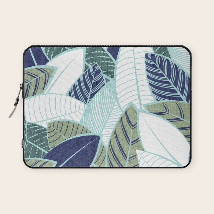Leaf wall // navy blue pine and sage green leaves mint lines Laptop Sleeve Gallery Image 1